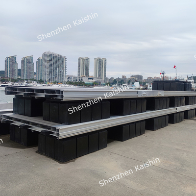Silver Aluminum Alloy Floating Boat Docks Pontoon With Mooring Cleats And Pile Guide Fenders